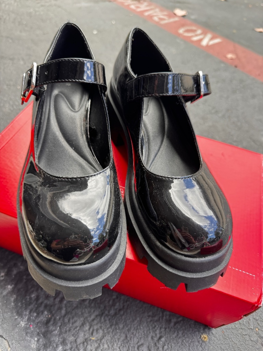 Zara Black Patent Mary Jane Platform Shoes with Buckle